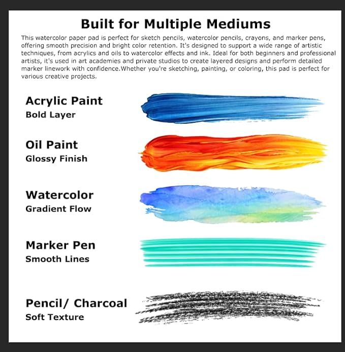 Soucolor Watercolor Paper Pad 9x12 140lb Cold Press 40 Sheets Art Supplies | Professional Wet Techniques Water Color Paper,140lb/300gsm Artist Painting Book texture,Acid-free archival quality
