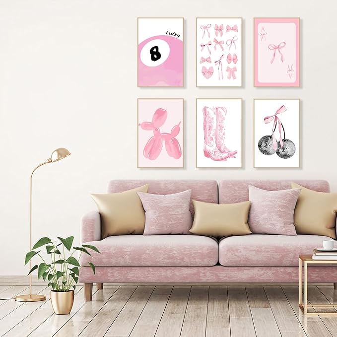 NEGEKFKX 6 Pack Coquette Paint by Numbers Kit for Adults Beginner,Cute Pink Easy Adult Paint by Number Kits on Canvas DIY Painting for Beginners Art by Numbers for Home Wall Decor 8x12 Inch