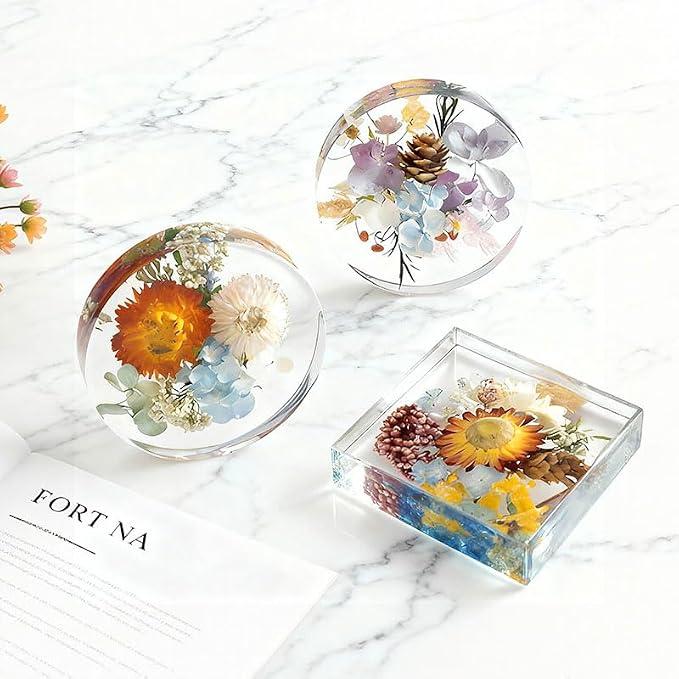 Coaster Molds for Epoxy Resin - 8 Cavities Round and Square Resin Coaster Molds Set, Epoxy Resin Molds Silicone for Flower Bouquet Preservation,DIY Agate Coasters, Candle Trays