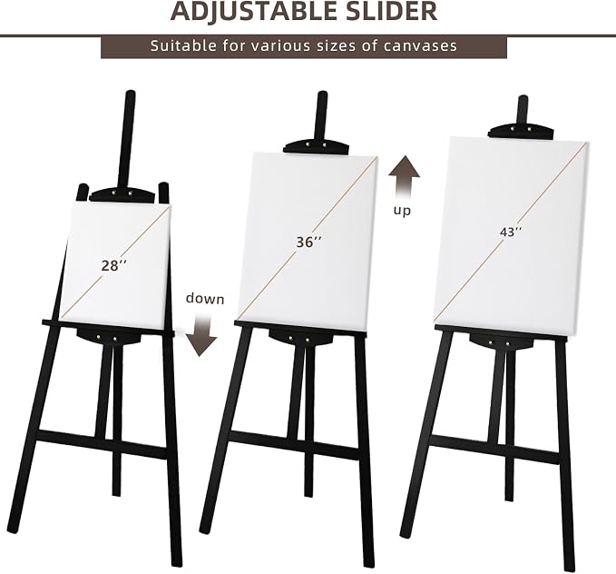Adjustable Black Pine Wooden Painting Easel, Art Easel Stand
