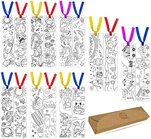 48 DIY Color Your Own Bookmarks for Kids,Coloring Blank Cute Bookmarks