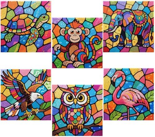 GQYCZZ 6 pcak 5D Animal Diamond Art kit for Children Aged 4-12. Cute Mini Turtle Diamond Paintings Perfect for Beginners,Easy Full Diamond Gemstone Art Suitable for Home wall Decoration 6x6 in