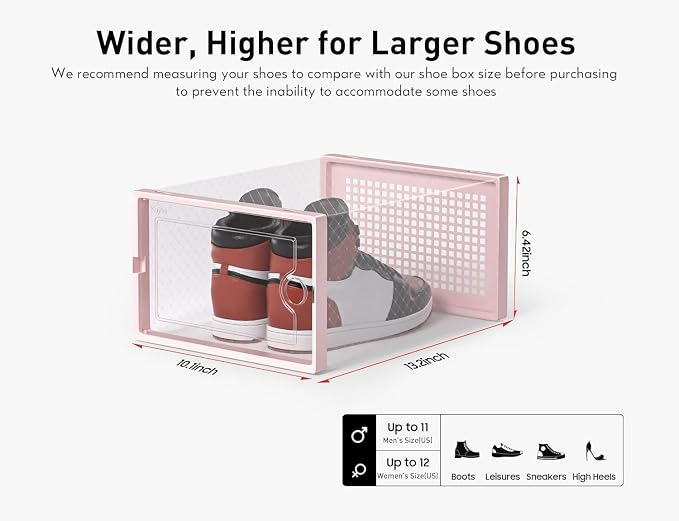 Kuject X-Large Shoe Storage Boxes 12 Pack, Clear Stackable Shoe Organizer