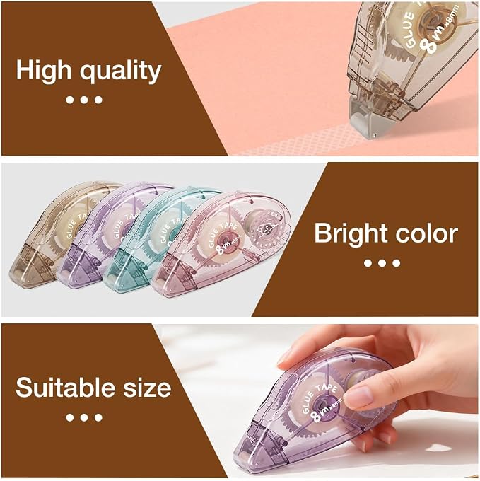 Double Sided Tape Roller, 8 Pack Adhesive Scrapbook Tape Runner for Crafts | Acid-Free, Photo Safe, Mess-Free Application, Instant Bond, For Scrapbooking, Journaling, Gift Wrap, School Projects