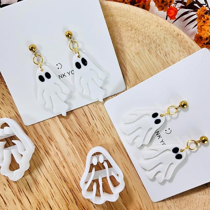 Xaekicr Halloween Ghost Polymer Clay Cutters – 3 Pcs Spooky Clay Cutters for Earrings and DIY Crafts, Polymer Clay Tools for Jewelry Making