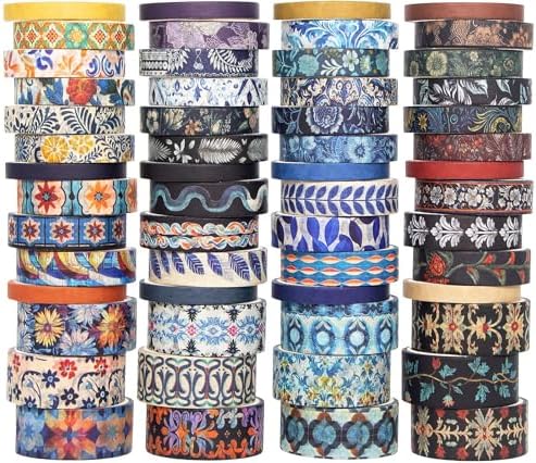 NANYNNU Floral Washi Tape Set, 56 Rolls 4 Size Flower Colored Decorative Blooms Masking Tapes for Scrapbooking, DIY Crafts, Bullet Journal Supplies, Planner, Junk Journal (Symmetry Aesthetics)