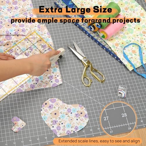 Large Self Healing Sewing Mat 24"x36", A1 Rotary Mat for Quilting & Sewing, Double-Sided, 5-Ply Non-slip Rotary Cutting Board with Grids for Crafts Fabric Leather Cutting on Workbench, Anthracite Gray