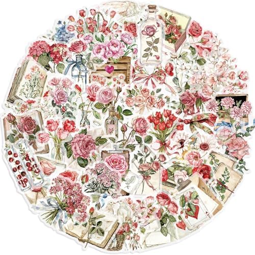 Aesthetic Flowers Stickers Transparent Flora Scrapbook Stickers Pink