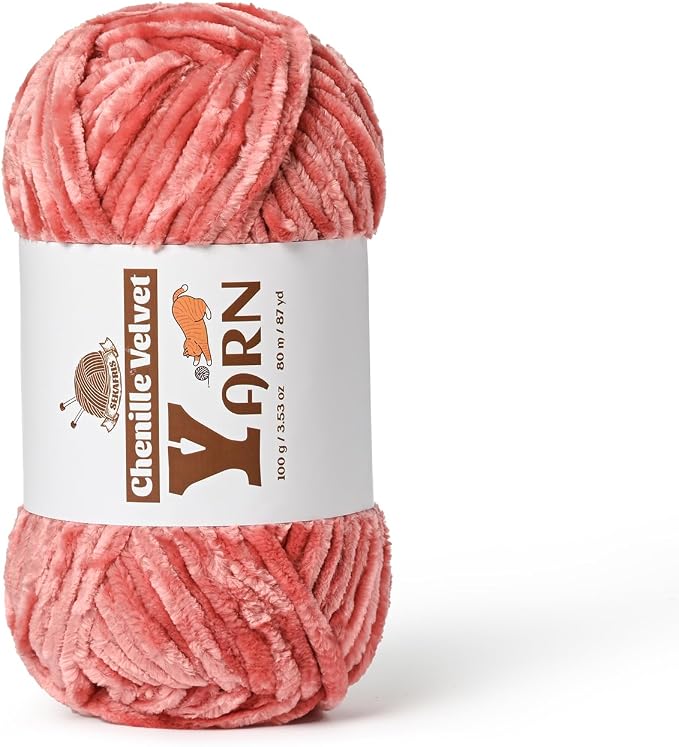 Chenille Crochet Gray Pink Yarn 1 Pack