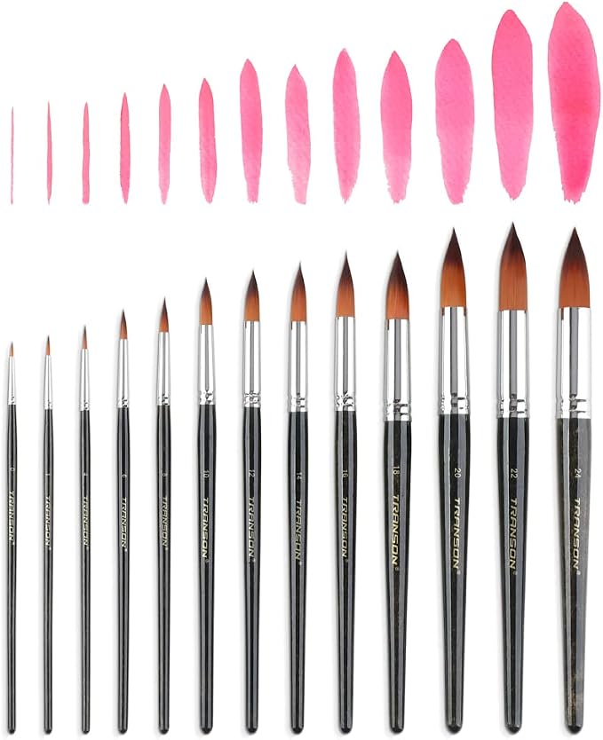 Transon 13pcs Round Paint Brush Set Synthetic Bristle Complete Round Brush Set for Watercolor Acrylic Gouache Ink Tempera