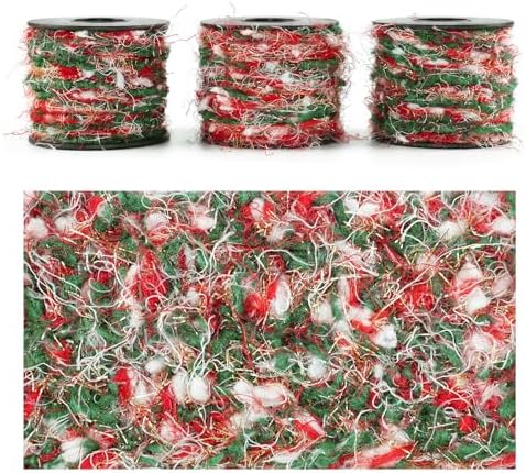 Christmas Yarn for Crocheting Knitting, Crafts DIY Yarns, Set of 3 Rolls (Christmas Red & Green)
