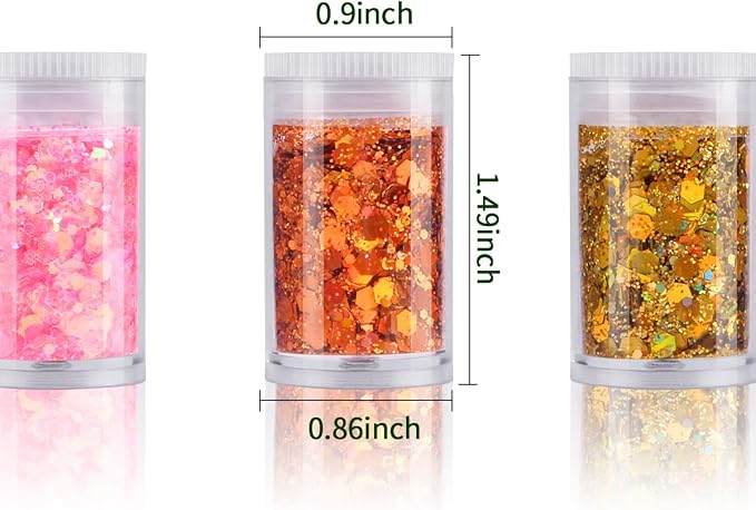 LICOOL GLITTER Pack of 24 Colors Chunky and Fine Glitter Mixed,Licool Glitter,Nail Art Face Body Hair Iridescent Sequins Loose Glitter,DIY Epoxy Resin Craft Slime Tumbler Making Flakes Glitter Powder