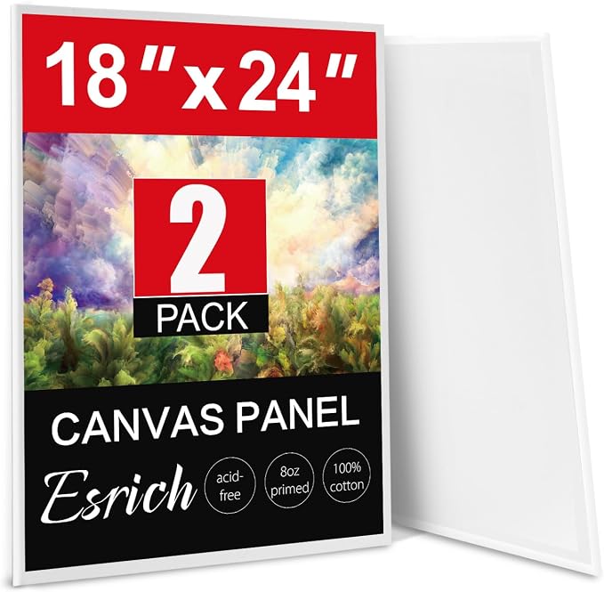 ESRICH Canvas for Painting 18x24 Inch, 2 Pack Canvas Boards for Painting Cotton Primed Acid Free Large Blank Canvases, Canvas Panels for Oil, Watercolor, Acrylic Paint, Gouache, Tempera. (Thk: 3mm)