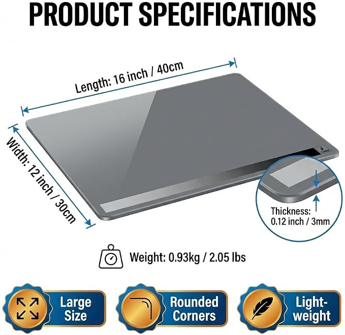 12x16 Inch Tempered Glass Palette for Oil & Acrylic Painting, Neutral Grey with Built-in Value Scale, Water Washable Easy-Clean Surface, Scratch-Resistant Color Mixing Palette