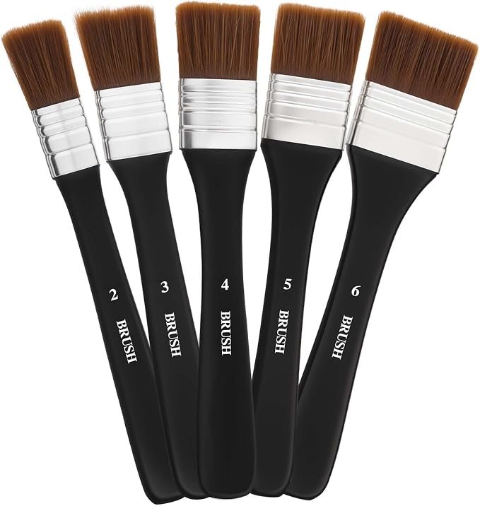 5 Pcs Flat Paint Brushes Set, Nylon Art Brushes for Acrylic Oil Watercolor Painting, Wide Wash Varnish Chip Brush for Gesso Canvas Furniture Craft Supplies