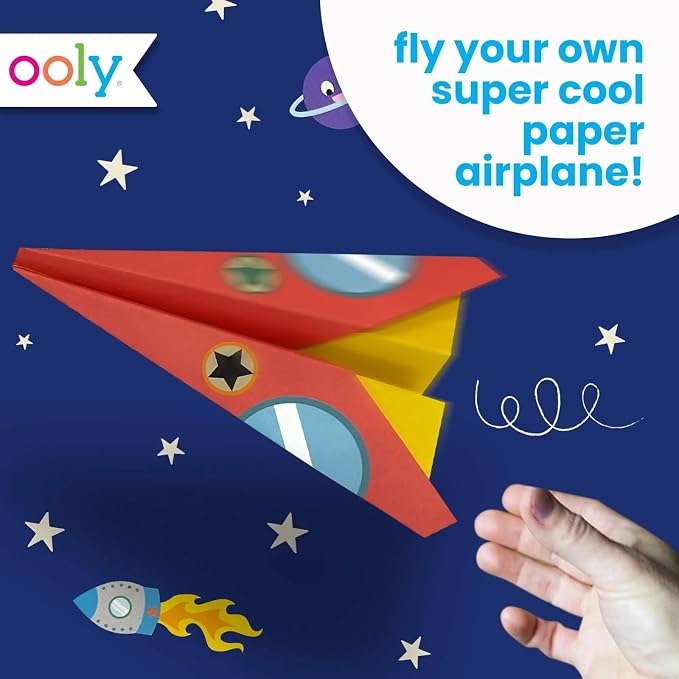 Ooly DIY Origami Paper Airplane Book, 24 Planes & Stickers | Includes 12 Completed, 6 Blank, and 6 Coloring Planes, Fun Screen-Free Activity Gift for Boys and Girls Ages 6+