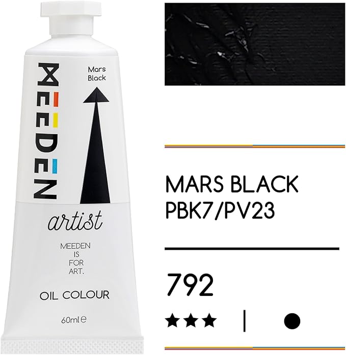 MEEDEN Artist Grade Oil Paint: Mars Black - 60ml/2oz Tube | Professional Art Paints and Supplies for Canvas Painting