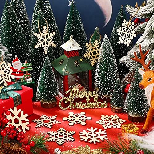 Blulu 100 Pcs Christmas Wooden Snowflakes Crafts, Natural, 2 in,3.1 in