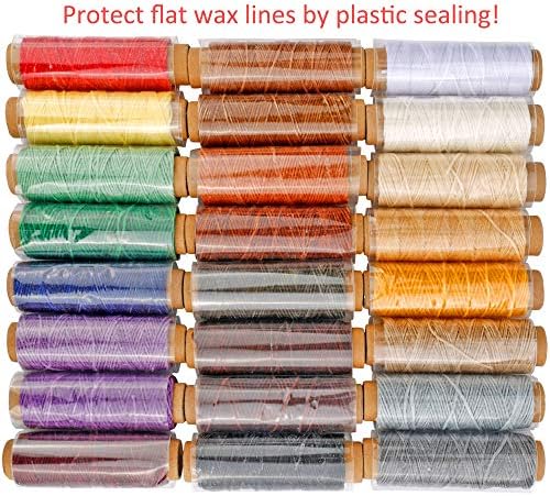 JANYUN 792 Yards 24 Colors Leather Sewing Waxed Flat Cord Thread for Leather Craft DIY Supplies,Each of 33 Yards