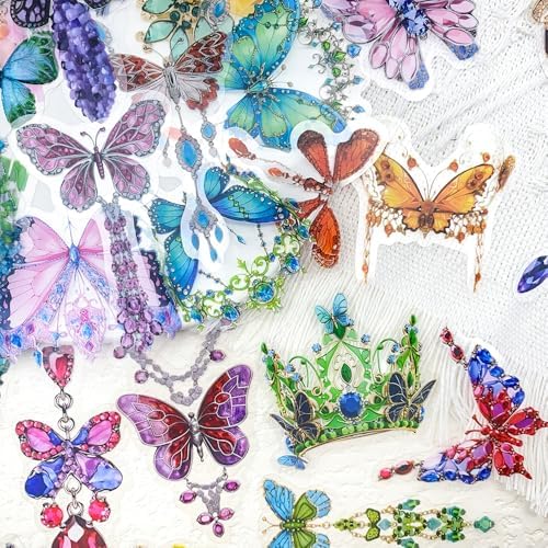 50Pcs Gem Butterfly Scrapbook Stickers – Crystal Butterfly Clear Stickers for Journaling, Scrapbooking, Laptop, Art Crafts