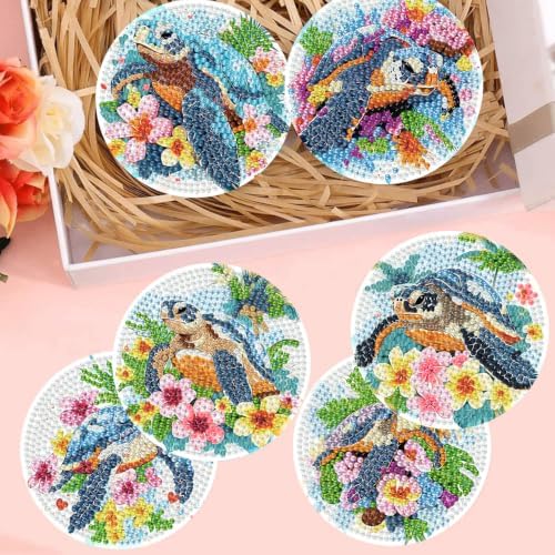 Sea Turtle Diamond Art Coasters Kit, 8 Pieces Diamond Painting Coasters Kit