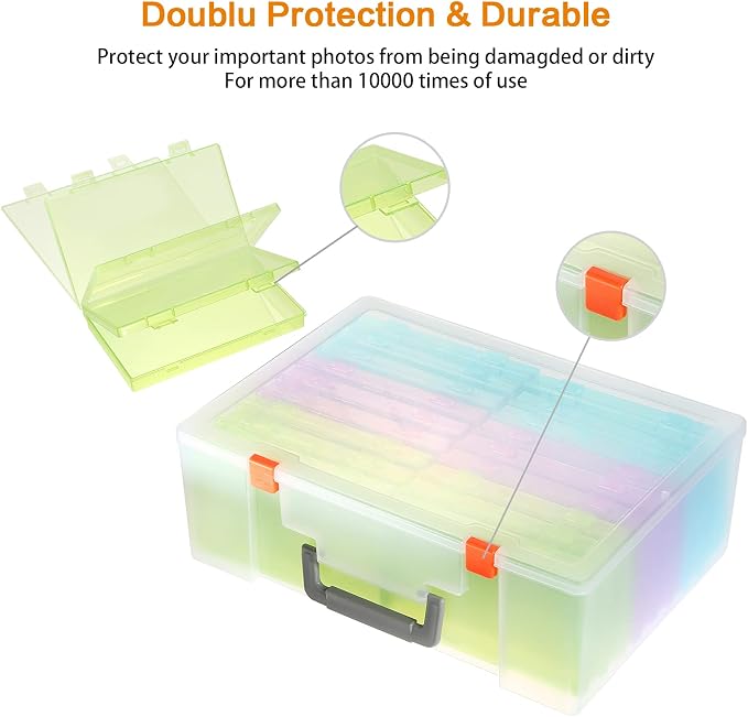 Photo Storage Box 4x6, 18 Inner Extra Large Photo Case Large Photo Organizer Acid-Free Photo Box Storage Photo Keeper Photo Storage Case, Plastic Craft Storage Box for Photo Stickers Stamps Seeds
