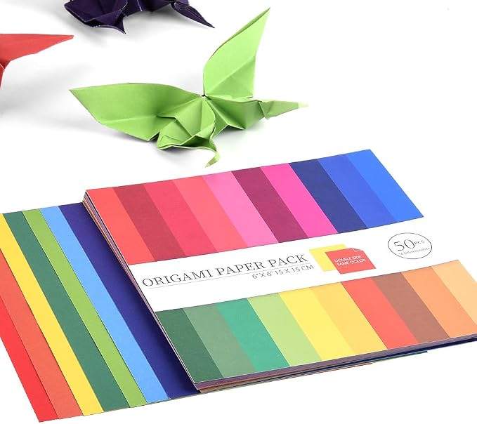 Origami Paper 100 Sheets, 6-Inch Square Double Sided Colored Craft Paper | 70GSM colorful paper,100 Vivid Pattern Origami Kit,DIY Hand Crafts,Arts Creativity,Easy to Fold,No-Fading.Solid Color