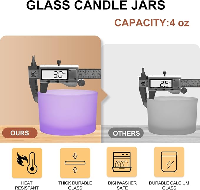 SHOWIN Thick Candle Jars for Making Candles 16 Pcs, 4 OZ Empty Jars with Wood Lids for Candle Making, Sample Container - Dishwasher Safe, Frosted Purple