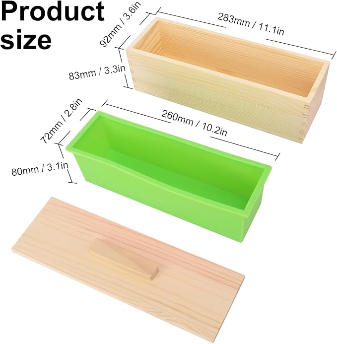 Artisan Soap Making Loaf Box - 4 Pack 42oz Premium Silicone Molds With Wooden Lid - Green, Flexible, Heat Resistant for Large Homemade Soaps