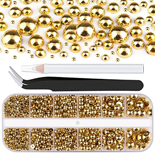 Belleboost Flatback Pearls for Nails Gold Nail Charms and Gems Nail Decor