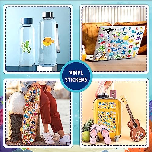 LINAYE 1480PCS Ocean Stickers for Kids, 24 Sheets, Vinyl, Waterproof Under The Sea Fish Animal Stickers for Ocean Sea Party Favors, Scrapbooking, Water Bottles