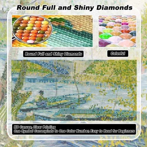 VeGuude Diamond Art Kits for Adults, Full Drill Van Gogh Fishing in Spring-the Pont de Clichy Diamond Painting Kits for Beginners, Home Wall Decoration (16x12 inch)