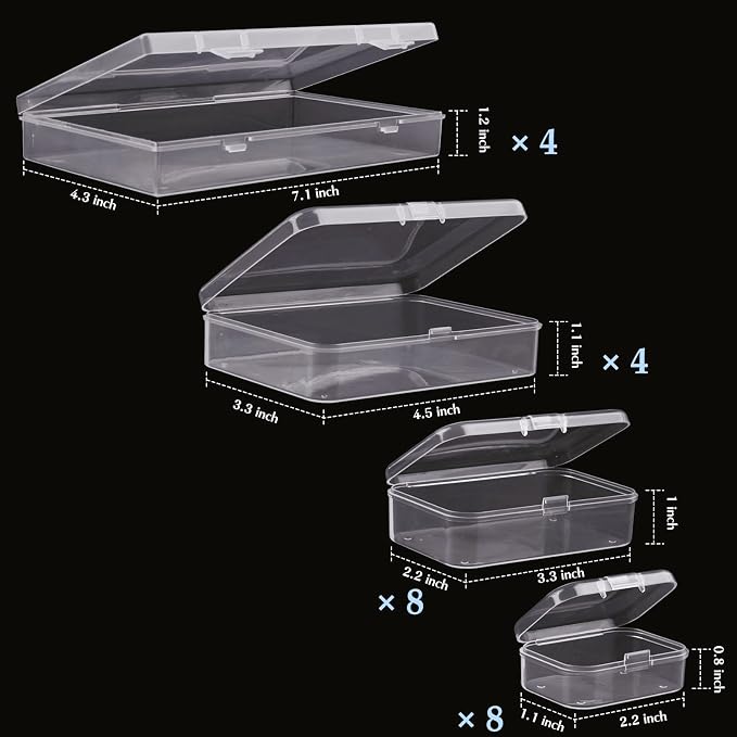 Clear Small Plastic Storage Containers with Lids, 24 Pack | Rectangular Mixed Sizes Mini Bins, Art Craft Supply Storage Boxes, Drawer Organizer with Lid, For Small Items Organizing