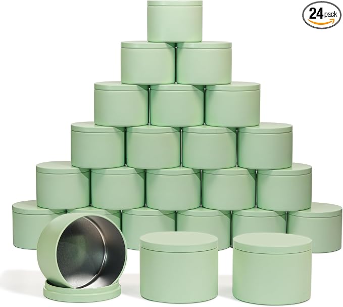 Aroparc Candle Tins 8oz with Lids, 24 Pack Seamless Bulk Candle Containers for Candle Making Supplies Empty Candle Jars - Mint