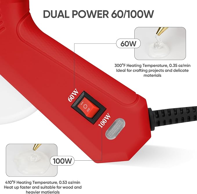 RoMech 60/100W Dual Temp Hot Glue Gun and Sticks Set, Full Size with Case