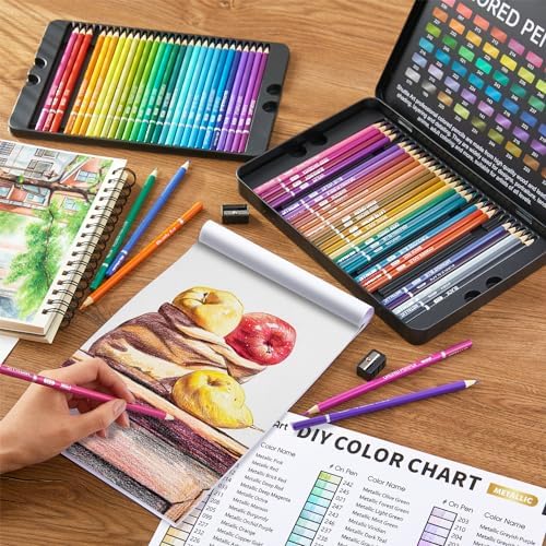 Shuttle Art 60 Metallic Colored Pencils, Colored Pencils for Adult Coloring, Soft Core Coloring Pencil in Gift Tin Box, Drawing Pencil for Kids Adults Beginners Artists Drawing Sketching