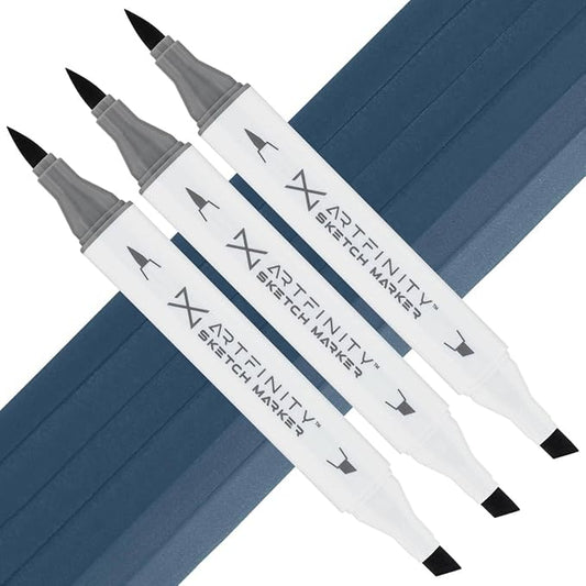 Artfinity Sketch Markers - Set of 3 - Antwerp Blue B8-8, Vibrant, Professional, Dye-Based Alcohol Markers for Artists, Drawing, Travel, & More