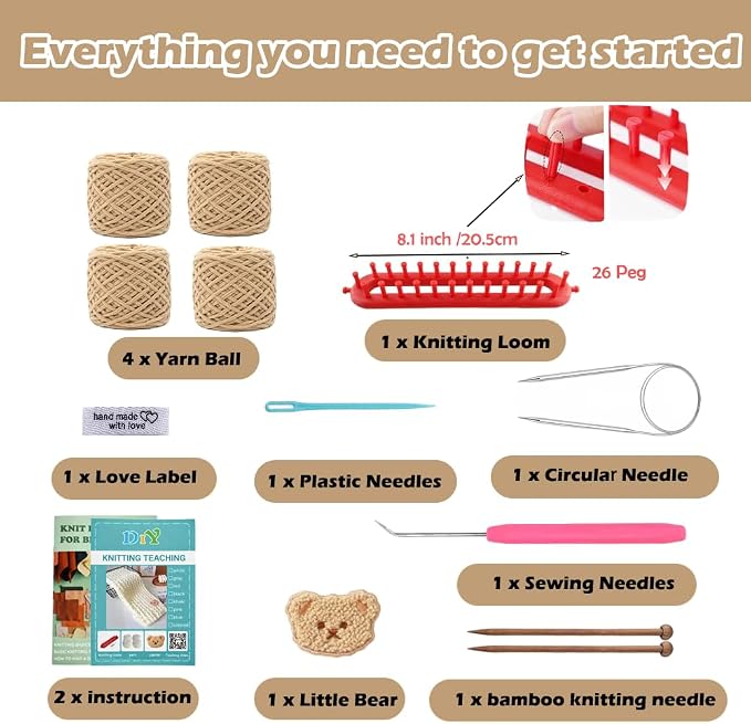 Novelchet Scarf Knitting Loom Kit for Beginners with Plush Yarn Khaki
