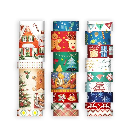 icceemee Christmas Theme Washi Tape Set, 20 Rolls Christmas Theme Washi TapeWritable Decorative Tapes for Scrapbooking, Junk Journal Supplies, Bullet Journaling, 0.6"x79" per Roll