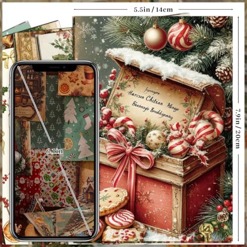 400Pcs Vintage Scrapbooking Supplies, Scrapbook Paper for Journaling Supplies, Decoupage Paper for Bullet Junk Journal Decorative Paper (Christmas 8 Theme)