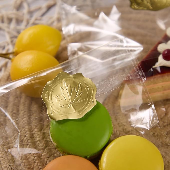 300 Pieces Embossed Gold Foil Stickers, Gold Maple Leaves