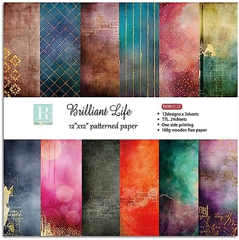 YASMEN Vintage Scrapbook Paper Pad, 12x12 Single-Sided Cardstock Paper Pads for Card Making, Journals, Planner, DIY Envelopes, Greeting Cards, Gift Card, Decorative Art Craft -24 Sheets