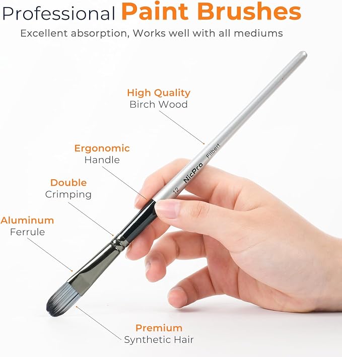 Nicpro 36pcs Paint Brush Set,Professional Paintbrushes for Acrylic Painting | Includes Palette Knife and Canvas Roll, Suitable for Artists and Beginners for Acrylic Painting, Oil, Watercolor, Gouache
