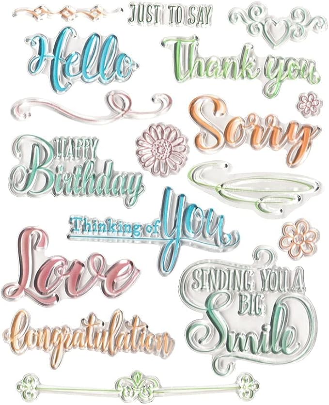 Happy Birthday Colorful Words Clear Stamp Silicone Stamp Cards with Sentiments, Letters Clear Rubber Seal Stamps for Holiday Card Making Decoration and DIY Scrapbooking Album DIY Crafts
