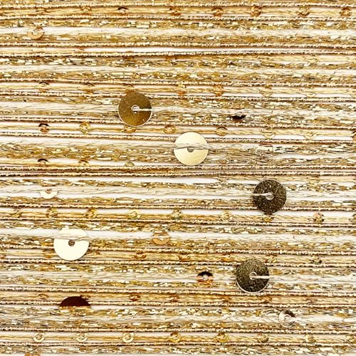 Hand-Blended Multifiber Multicolored Fancy Yarn with Golden Sequins for Knitting Crocheting Crafts DIY, Set of 3 Rolls (Gold)