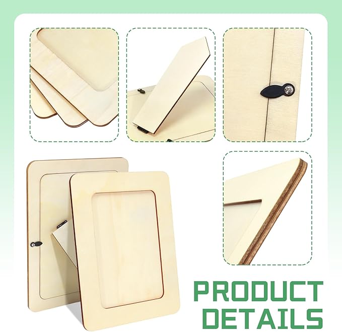 VOKOY 30 Pack Wooden Picture Frames for Crafts, 4" x 6" Photos DIY Wood Frames for Crafting,Unfinished Standing Photo Frames DIY Crafts Wood Decorate for Birthday Party Gifts