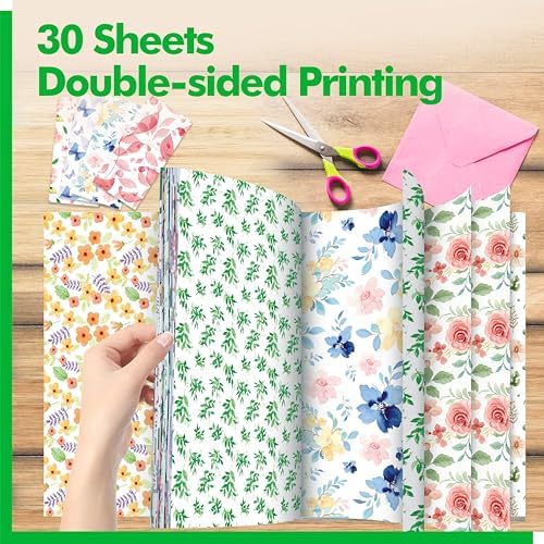 30 Sheets Garden Floral Paper Pad, Double-Sided Scrapbook Paper with Unique Soft Fresh Designs Decorative Scrapbooking Supplies For Card Making, Album, Stamping, Background Decoupage