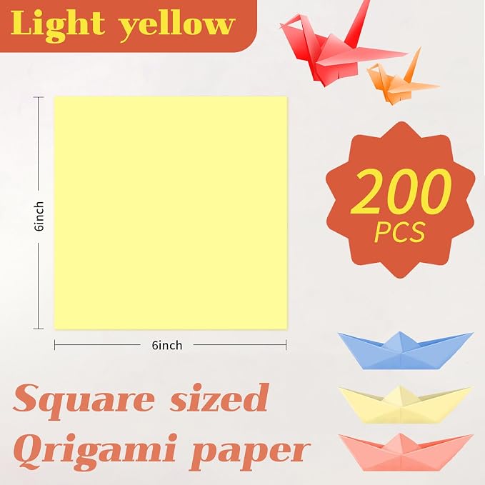 200 Sheets of Light Yellow Origami Paper,6x6 inch Double Sided Color, kit for kids,Colored Paper Kit Gifts for Beginners