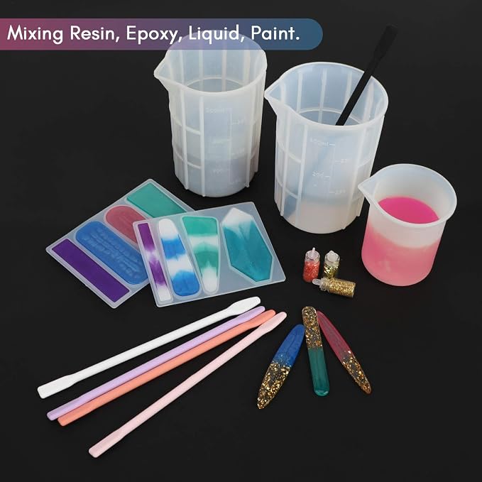 Gartful 5pcs Large Silicone Stir Sticks, Reusable Epoxy Stir Sticks, Craft Tools for Mixing Resin, Paint, Liquid, Making Glitter Tumblers, Art & Craft Projects, Orange & Pink & Purple & White & Black