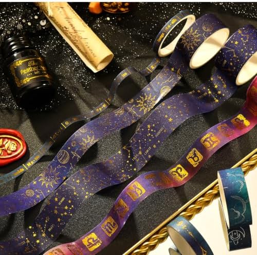 Galaxy Washi Tape Set - 20 Rolls Vast Universe Gold Foil Adhesive Tapes Star Arts Decorative Masking Tape Sets for Craft, Kids, Scrapbook, DIY, Gift Wrapping (2 Horoscope)